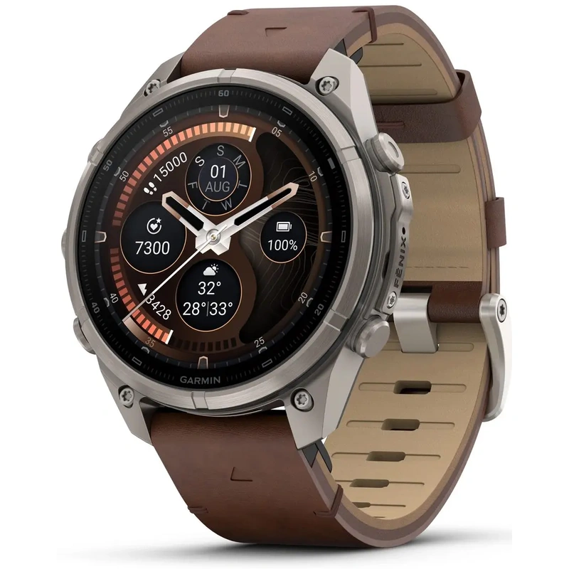 Умные часы Garmin Fenix 9 Pro 51mm AMOLED Sapphire Titanium with Walnut Leather & Pebble Gray/Silver Gray Silicone (010-04337-87)